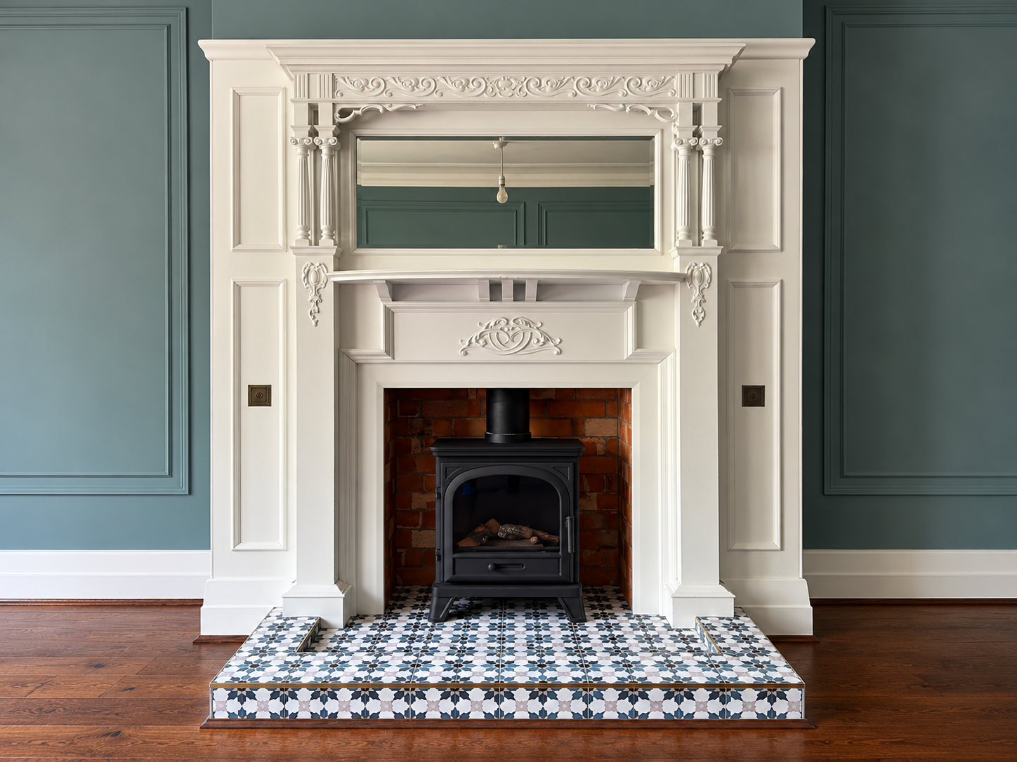 Patterned Fireplace Hearth after