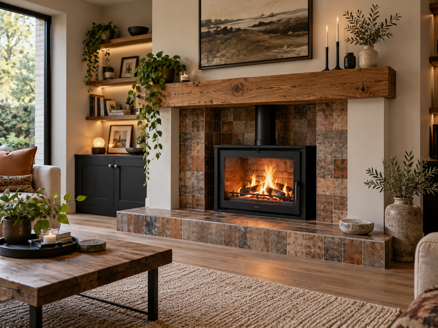 Stone Tiled Fireplace after