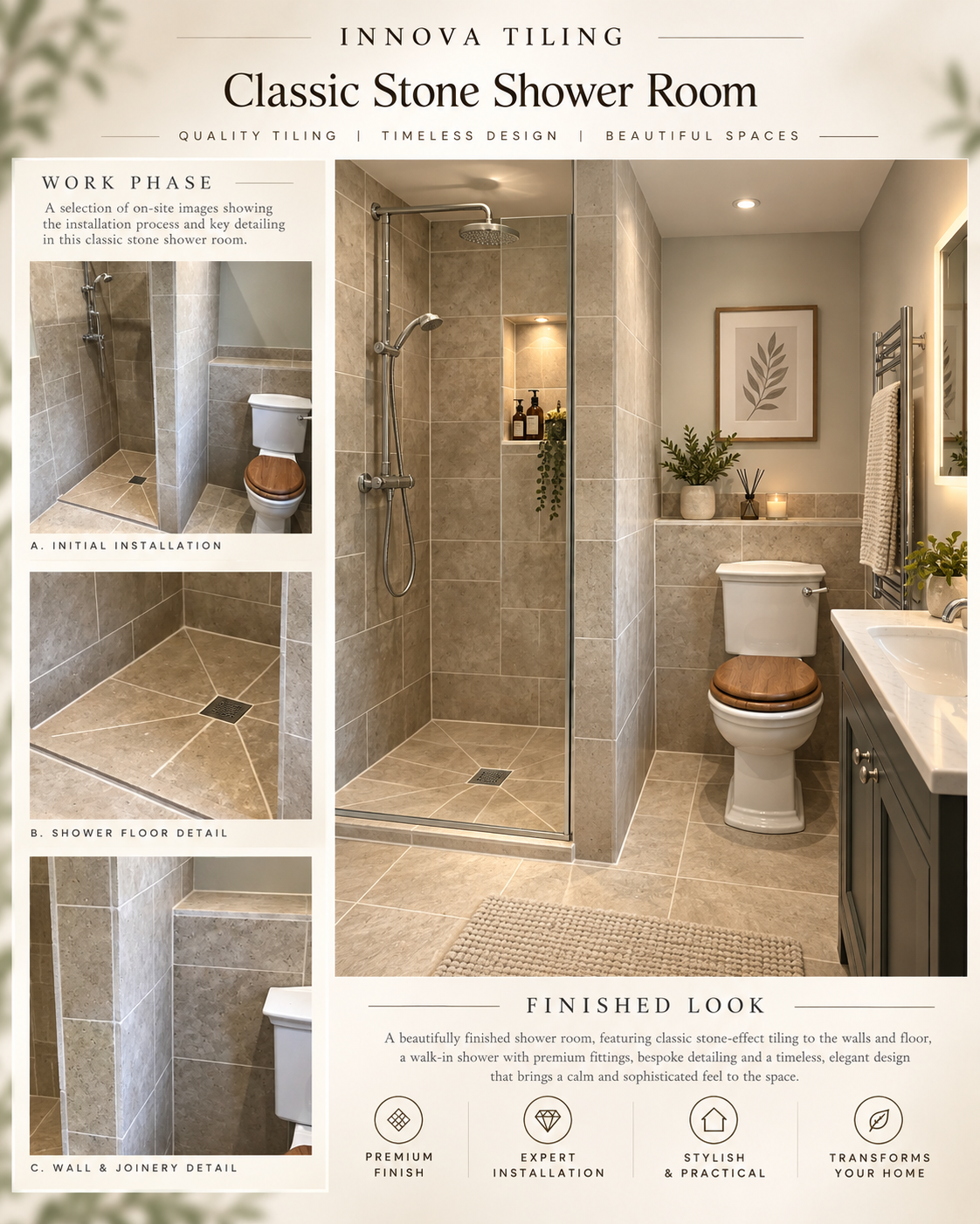 Innova Tiling project poster: Classic Stone Shower Room