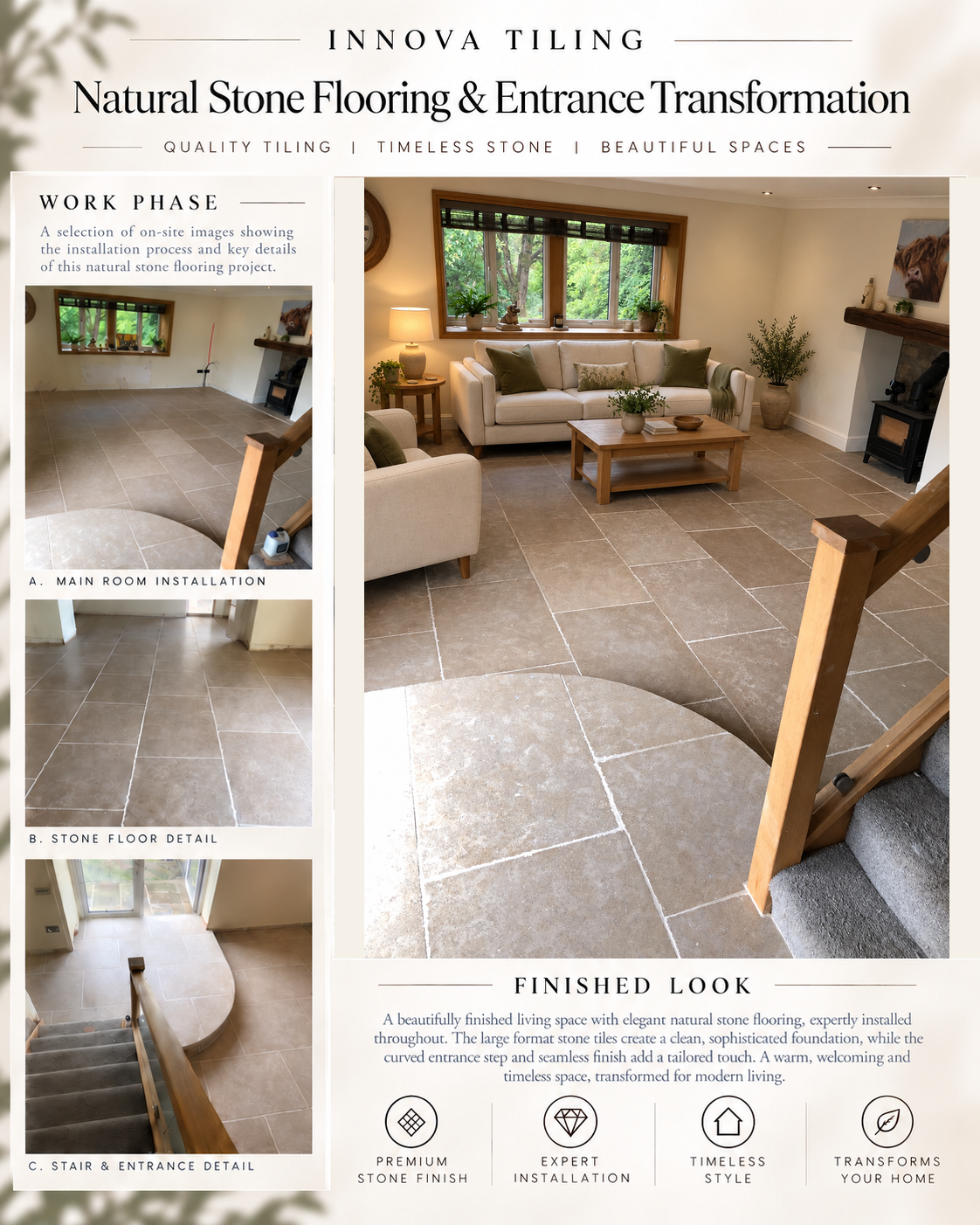 Innova Tiling project poster: Natural Stone Flooring & Entrance Transformation