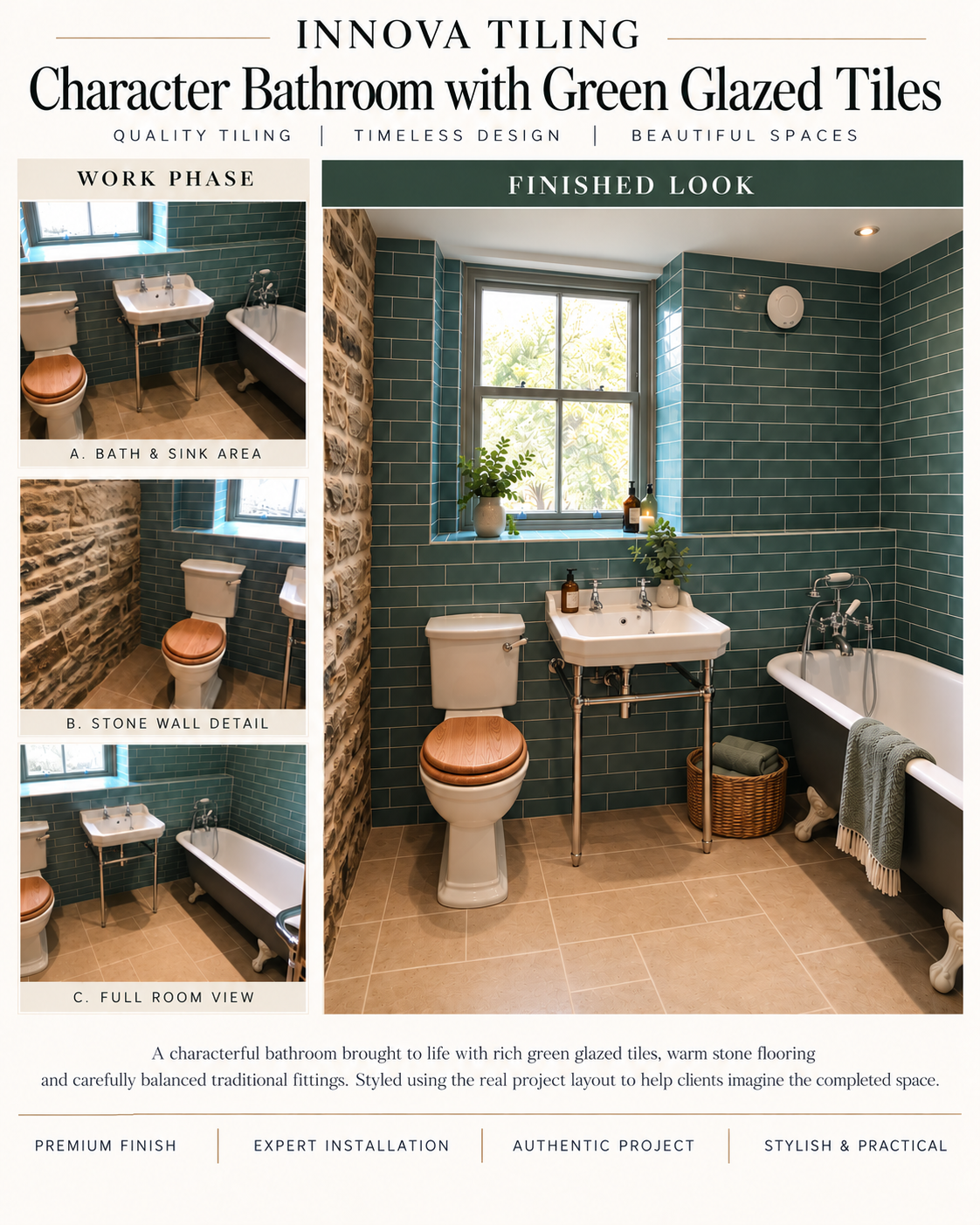 Innova Tiling project poster: Character Bathroom with Green Glazed Tiles
