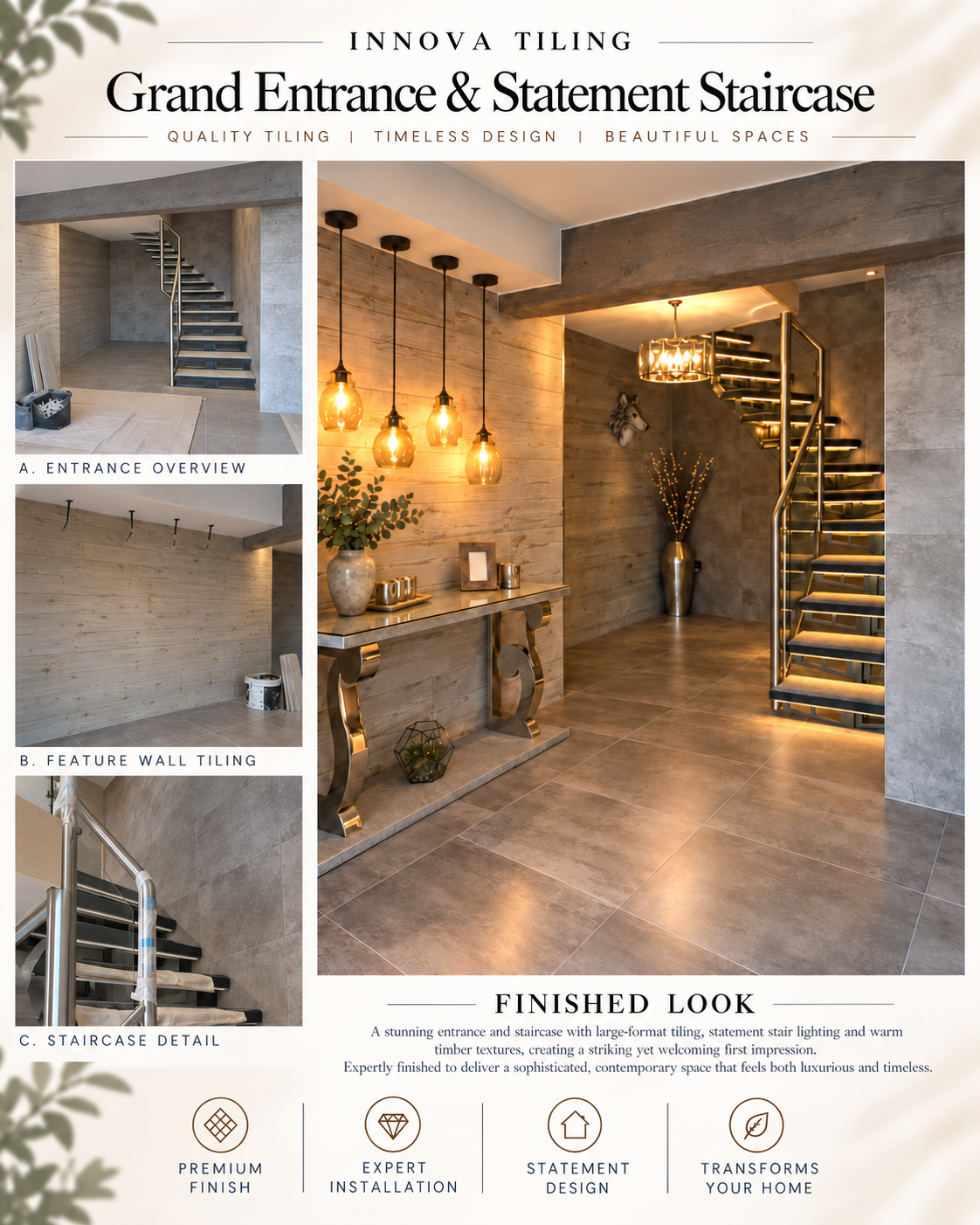Innova Tiling project poster: Grand Entrance & Statement Staircase
