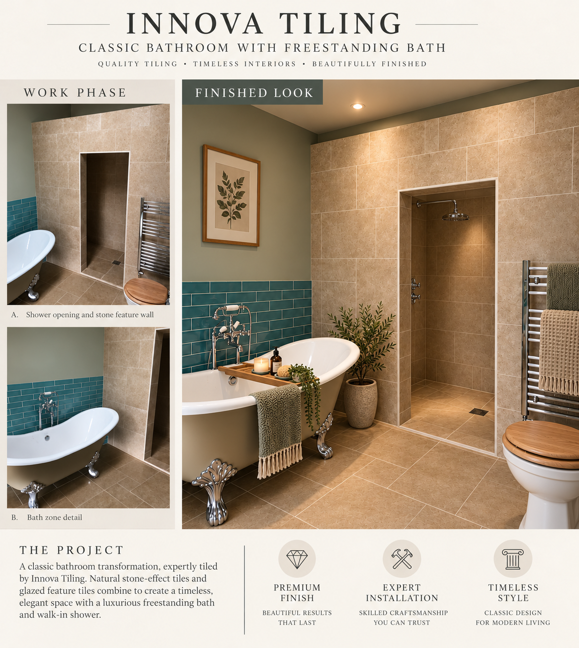 Innova Tiling project poster: Classic Bathroom with Freestanding Bath