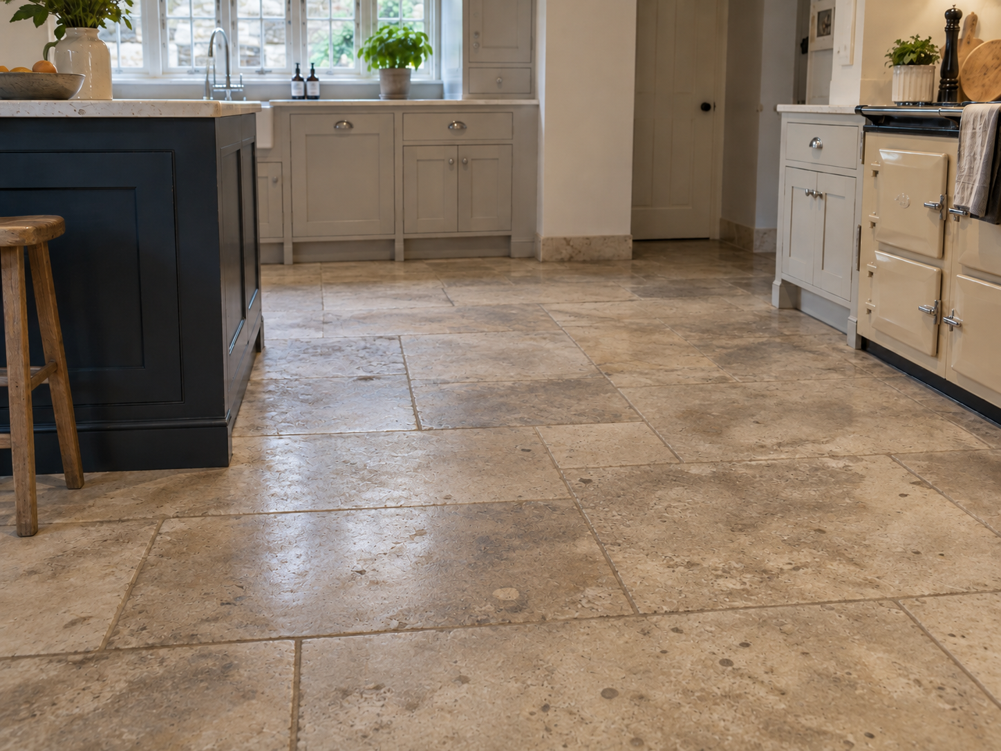 Limestone Kitchen Floor before restoration