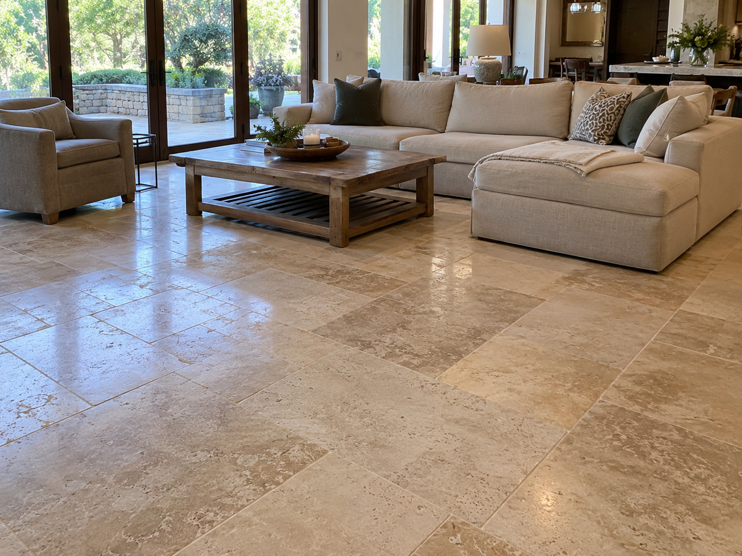 Travertine Living Space after restoration