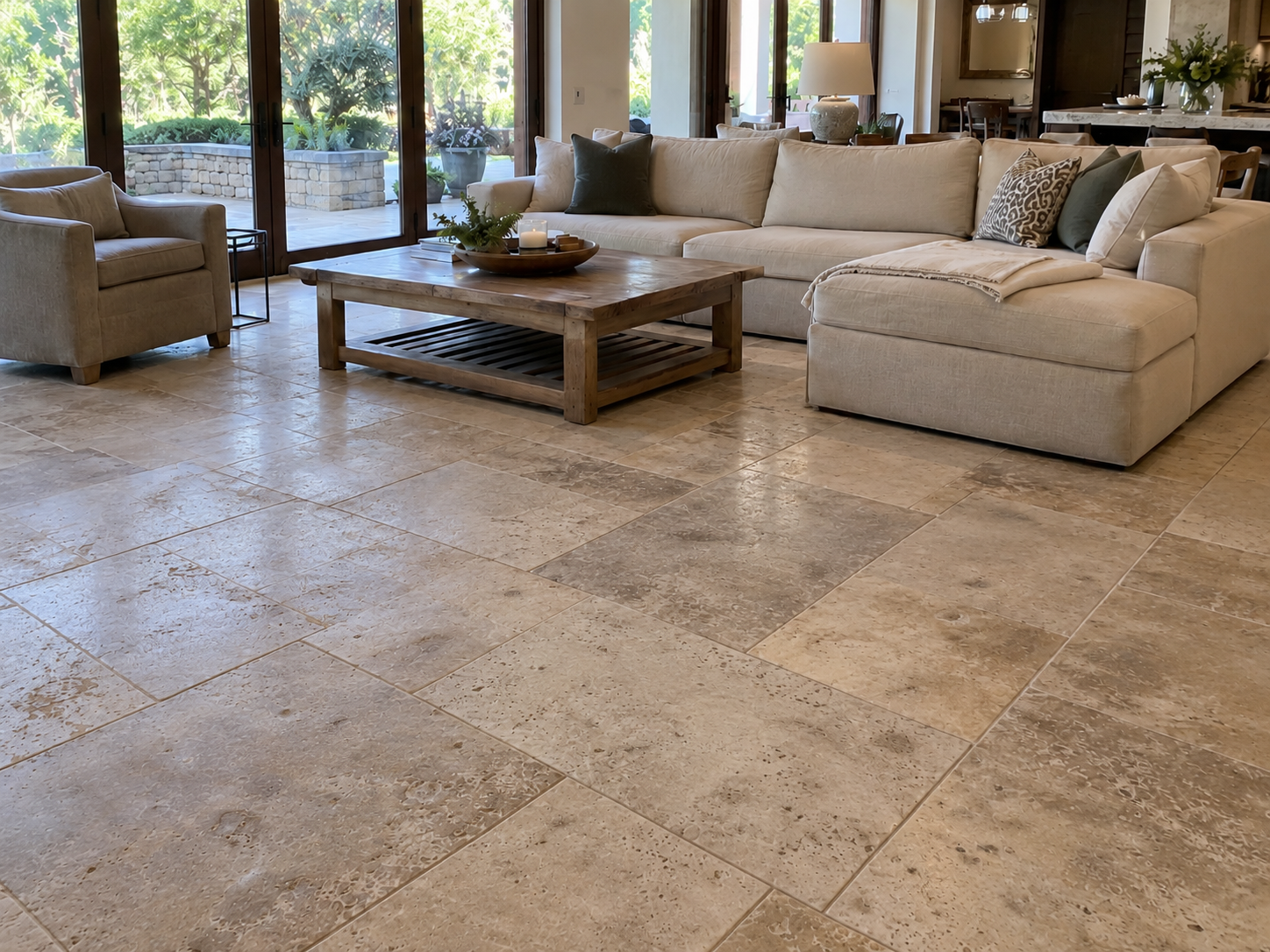 Travertine Living Space before restoration